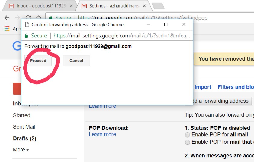 Proceeding the Gmail Message 